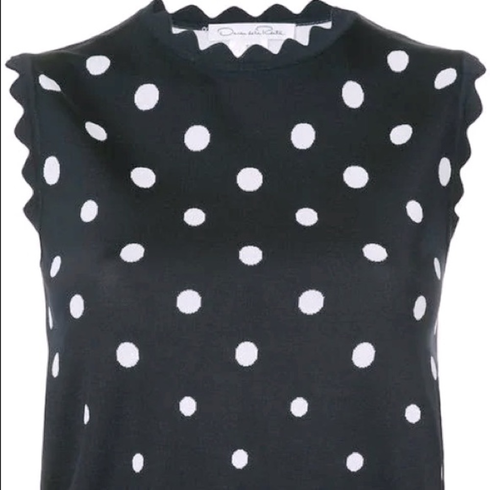 Oscar De La Renta Cropped Polka Dot Top in Blue